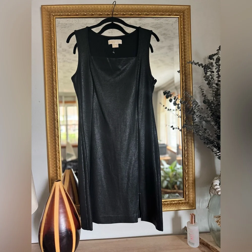 Michael Kors Shimmering Black Square Neck Dress Minimalist Cocktail NYC Rooftop